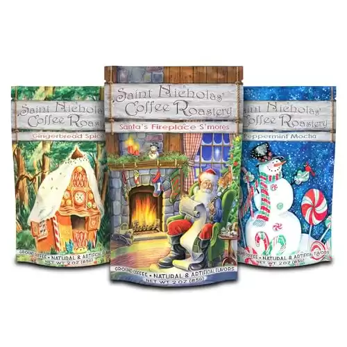 Ground Coffee Christmas Gift Set (Three Holiday Flavors In Decorative Bags)