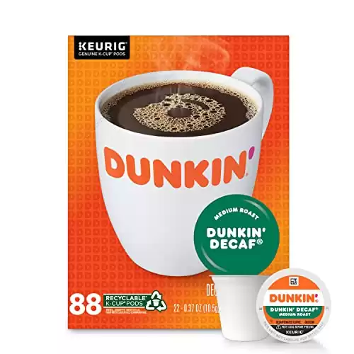 Dunkin' Decaf Medium Roast Coffee, K-Cup Pods (88 Count)