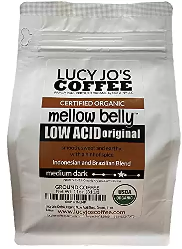 Lucy Jo's Coffee Roastery Organic Mellow Belly Low Acid Ground Coffee Blend