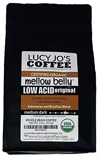 Lucy Jo's Organic Mellow Belly Low Acid Blend, Whole Bean Coffee